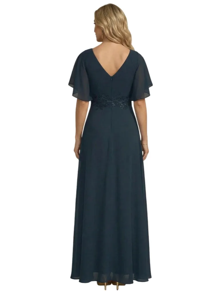 Elegant V-Neck Side Slit Flutter Sleeves Chiffon A-Line Mother of The Bride Dresses sold by ChicSew product image thumbnail 2