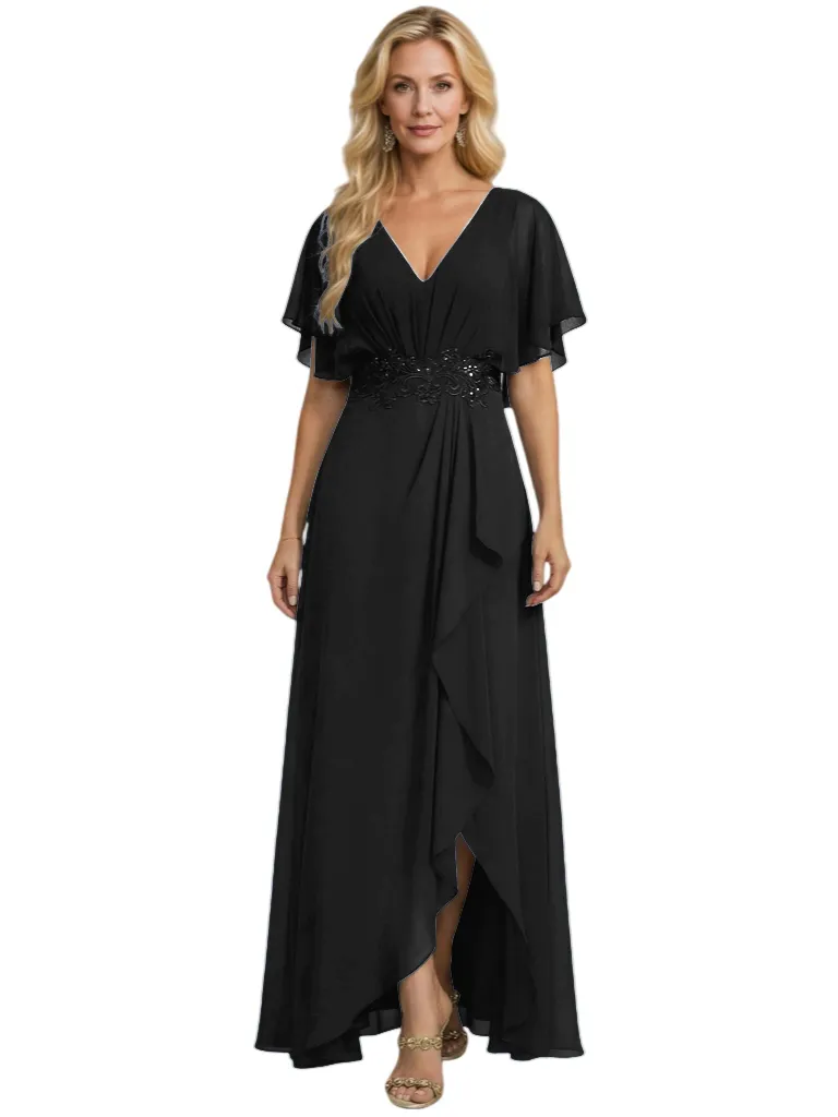 Elegant V-Neck Side Slit Flutter Sleeves Chiffon A-Line Mother of The Bride Dresses sold by ChicSew product image thumbnail 3