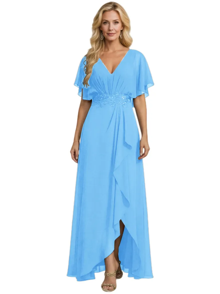 Elegant V-Neck Side Slit Flutter Sleeves Chiffon A-Line Mother of The Bride Dresses sold by ChicSew product image thumbnail 4