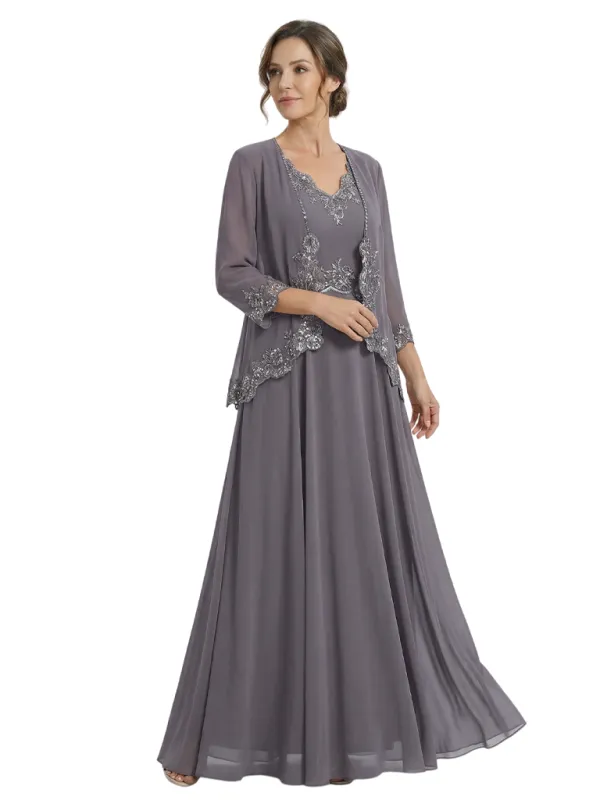 Elegant Lace Chiffon A-Line Mother of The Bride Dresses and Jacket sold by ChicSew