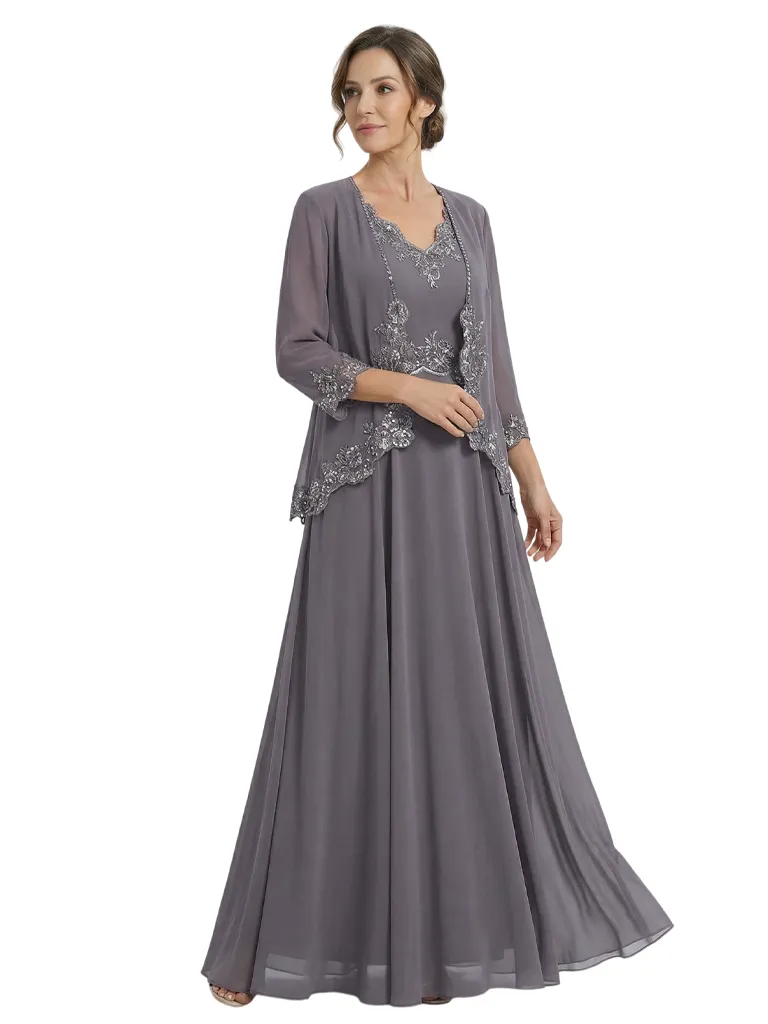 Elegant Lace Chiffon A-Line Mother of The Bride Dresses and Jacket sold by ChicSew