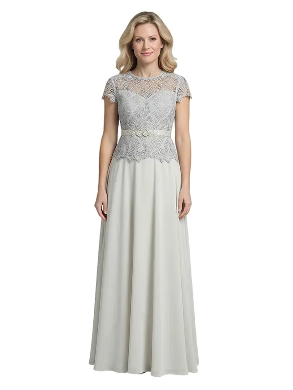Elegant Scoop Cap Sleeves Lace Chiffon A-Line Mother of The Bride Dresses sold by ChicSew