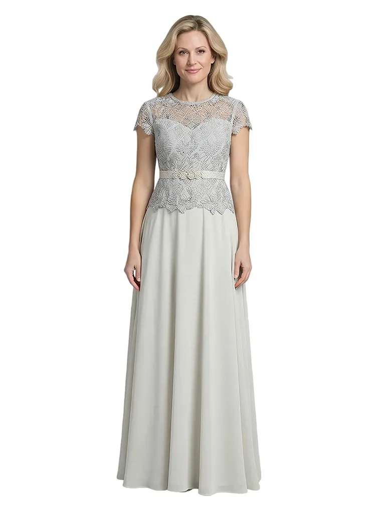 Elegant Scoop Cap Sleeves Lace Chiffon A-Line Mother of The Bride Dresses sold by ChicSew