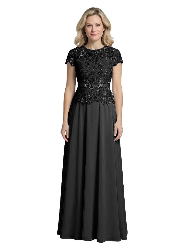 Elegant Scoop Cap Sleeves Lace Chiffon A-Line Mother of The Bride Dresses sold by ChicSew product image thumbnail 3