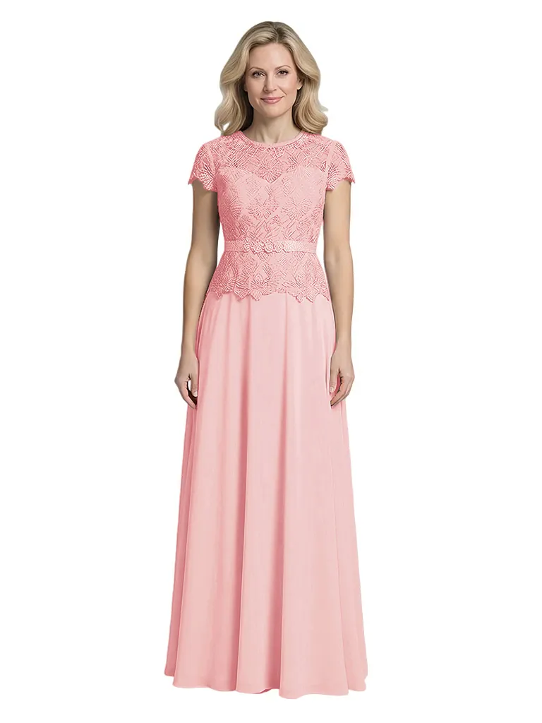 Elegant Scoop Cap Sleeves Lace Chiffon A-Line Mother of The Bride Dresses sold by ChicSew product image thumbnail 5