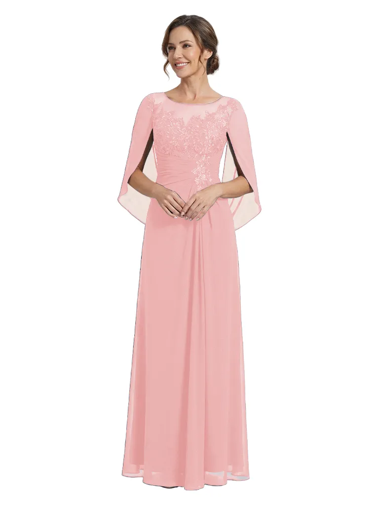Elegant Cascading Ruffles Cape Lace Chiffon A-Line Mother of The Bride Dresses sold by ChicSew product image thumbnail 5
