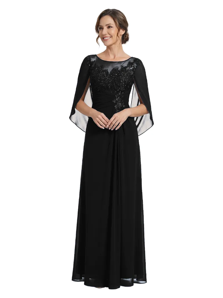 Elegant Cascading Ruffles Cape Lace Chiffon A-Line Mother of The Bride Dresses sold by ChicSew product image thumbnail 3