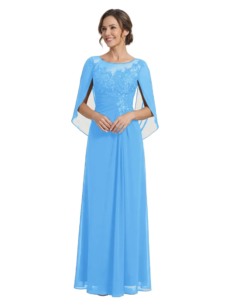 Elegant Cascading Ruffles Cape Lace Chiffon A-Line Mother of The Bride Dresses sold by ChicSew product image thumbnail 4