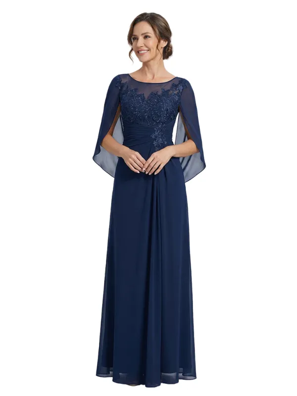 Elegant Cascading Ruffles Cape Lace Chiffon A-Line Mother of The Bride Dresses made by ChicSew