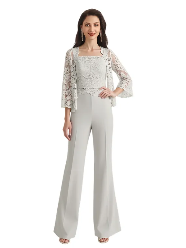 Elegant Square Chiffon And Lace Long Sleeves Pantsuit For Mother Of The Bride and Jacket sold by ChicSew