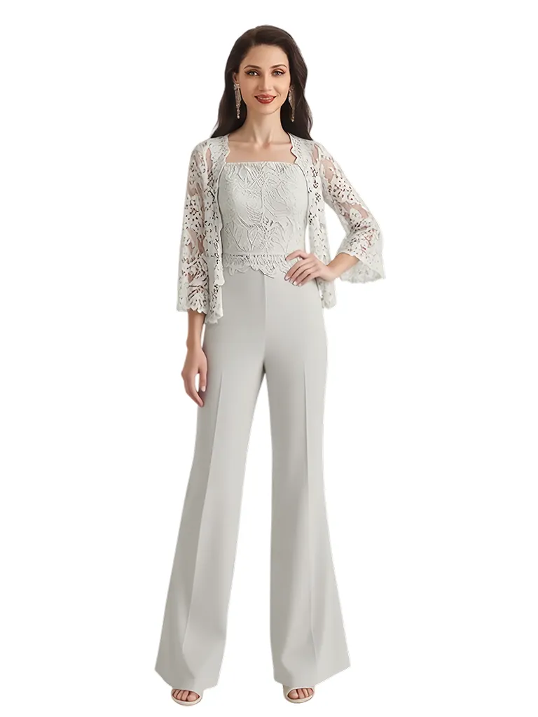 Elegant Square Chiffon And Lace Long Sleeves Pantsuit For Mother Of The Bride and Jacket sold by ChicSew
