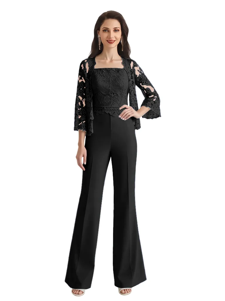 Elegant Square Chiffon And Lace Long Sleeves Pantsuit For Mother Of The Bride and Jacket sold by ChicSew product image thumbnail 3