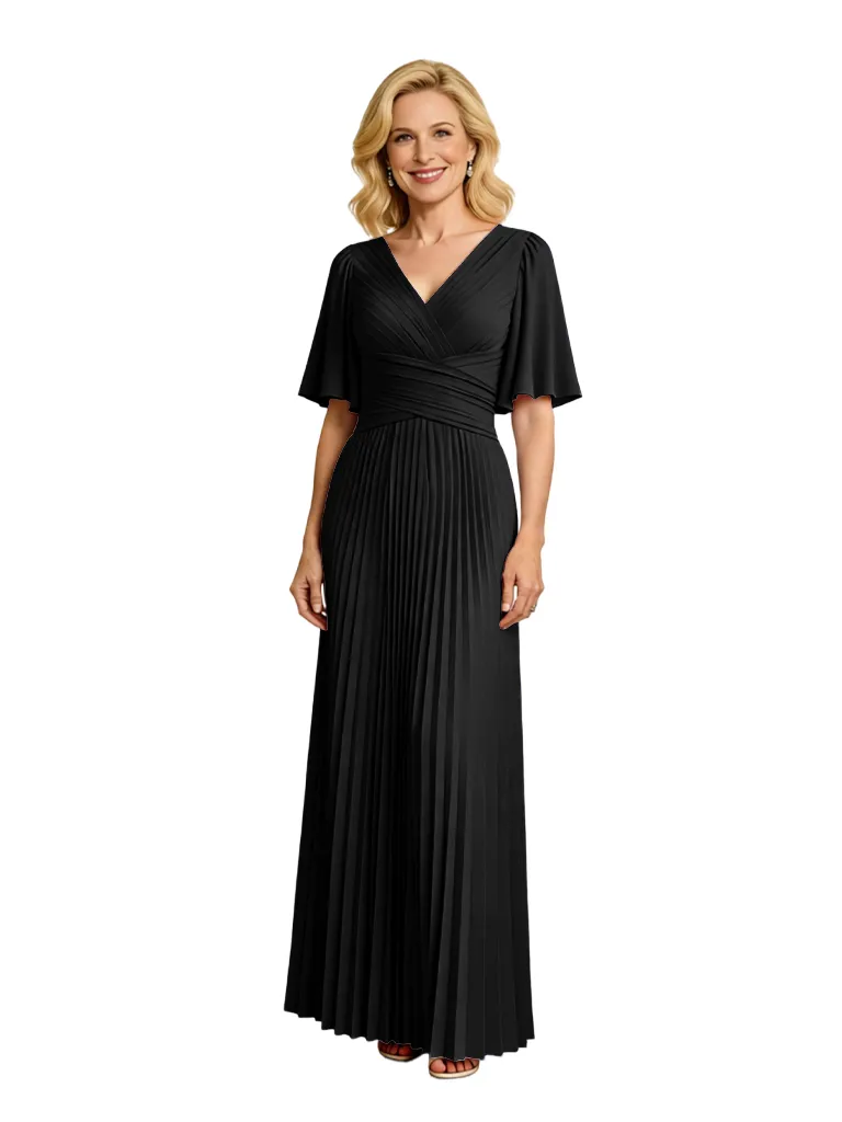 Elegant Flutter Sleeve Pleated Chiffon A-line Long Mother of The Bride Dresses sold by ChicSew product image thumbnail 3