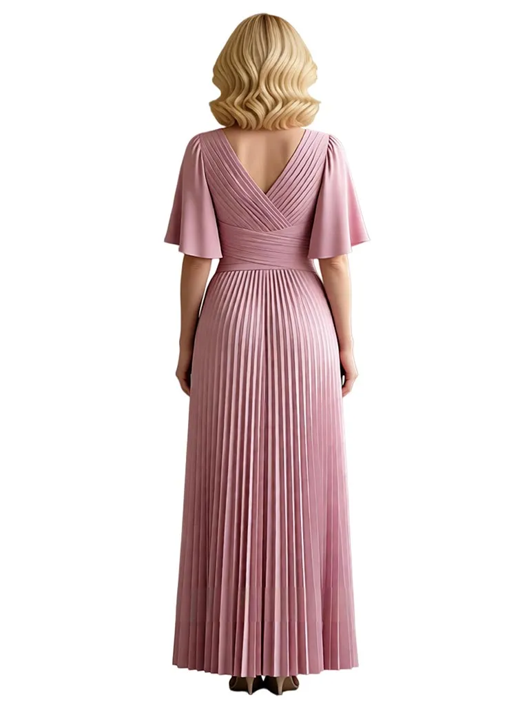 Elegant Flutter Sleeve Pleated Chiffon A-line Long Mother of The Bride Dresses sold by ChicSew product image thumbnail 2