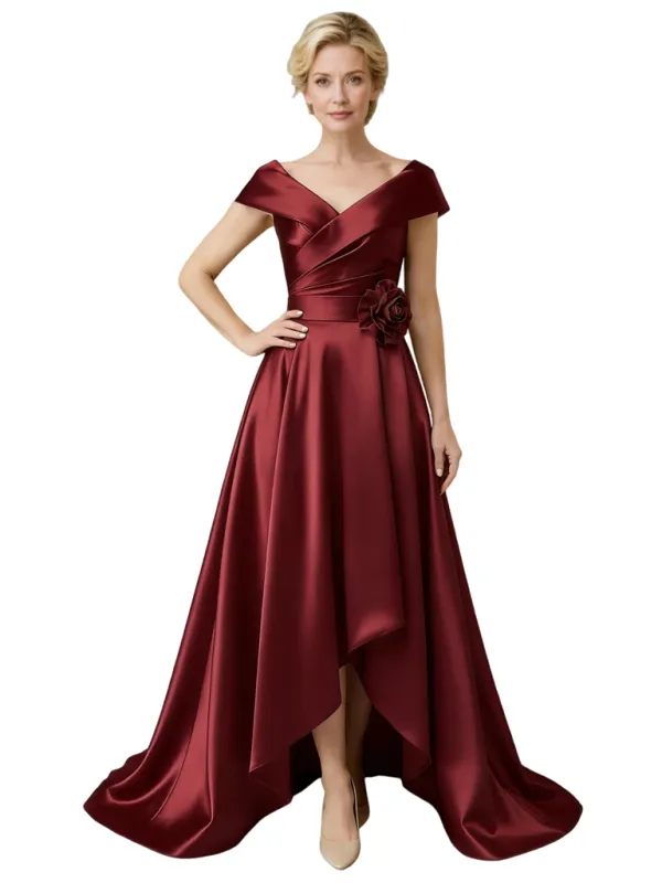 Elegant High Low Cap Sleeves Ruched A-Line Mother Of The Bride Dresses sold by ChicSew