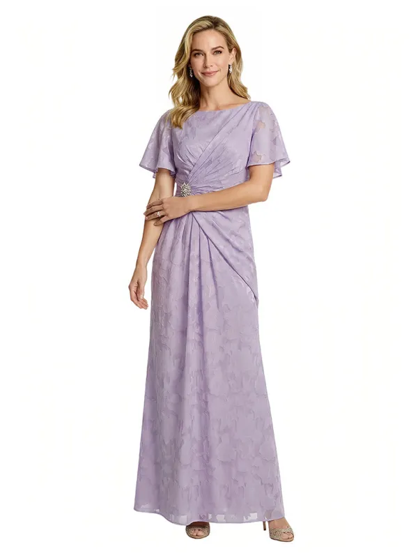 Elegant Flutter Sleeves Ruching Floral Burnout Chiffon A-line Formal Evening Dresses sold by ChicSew