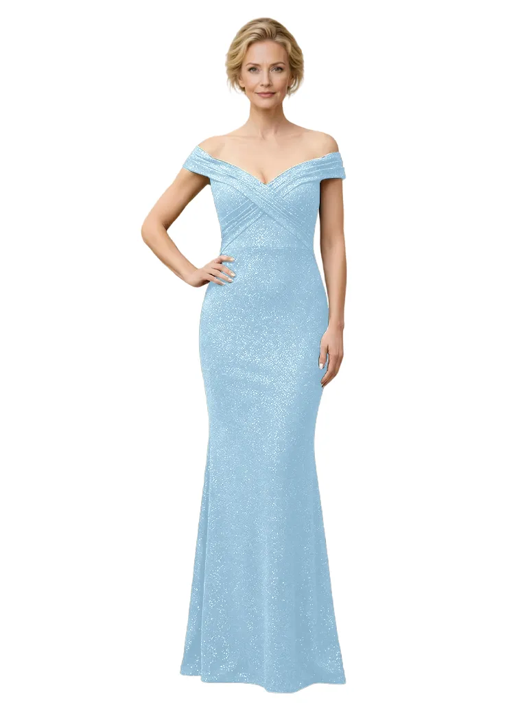 Elegant Off Shoulder V-Neck Mermaid Glitter Jersey Floor-Length Mother Of The Bride Dresses sold by ChicSew product image thumbnail 4