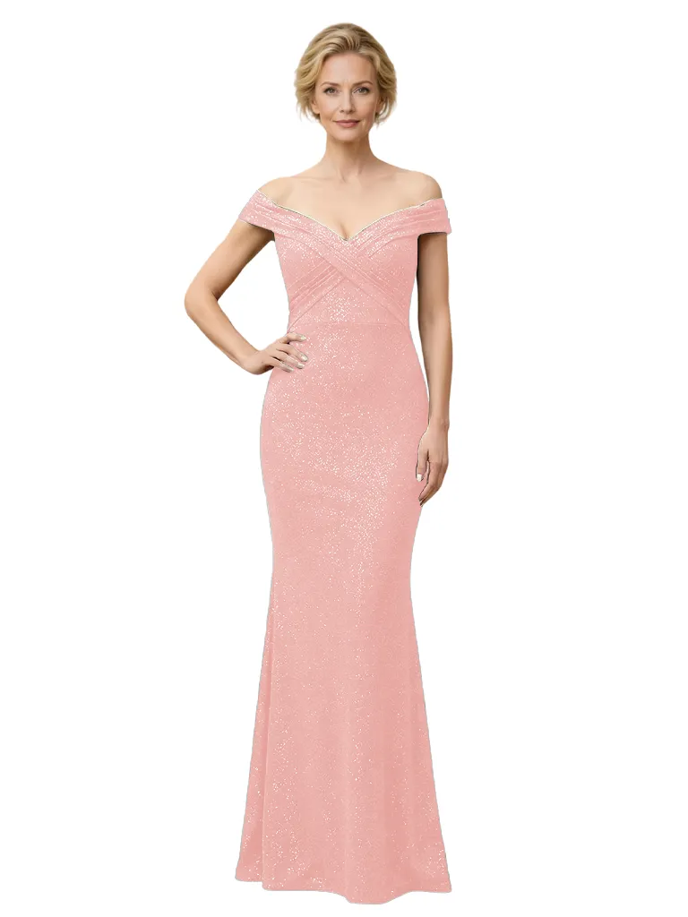 Elegant Off Shoulder V-Neck Mermaid Glitter Jersey Floor-Length Mother Of The Bride Dresses sold by ChicSew product image thumbnail 5