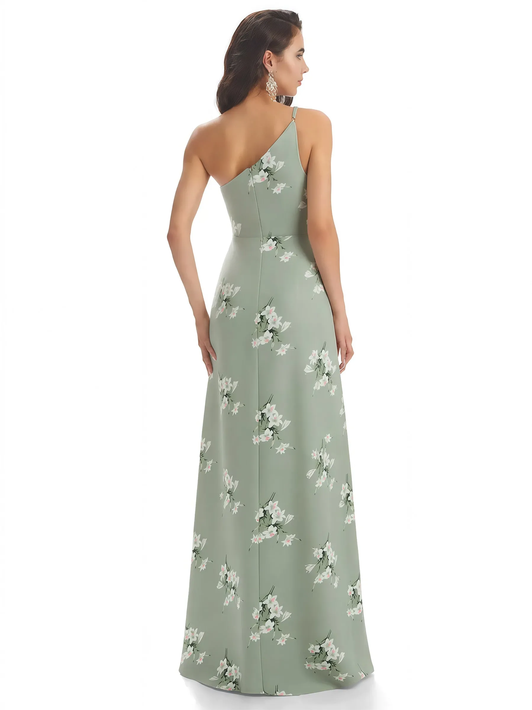 Elegant One Shoulder Mermaid Long Satin Floral Formal Dresses For Women sold by ChicSew product image thumbnail 2