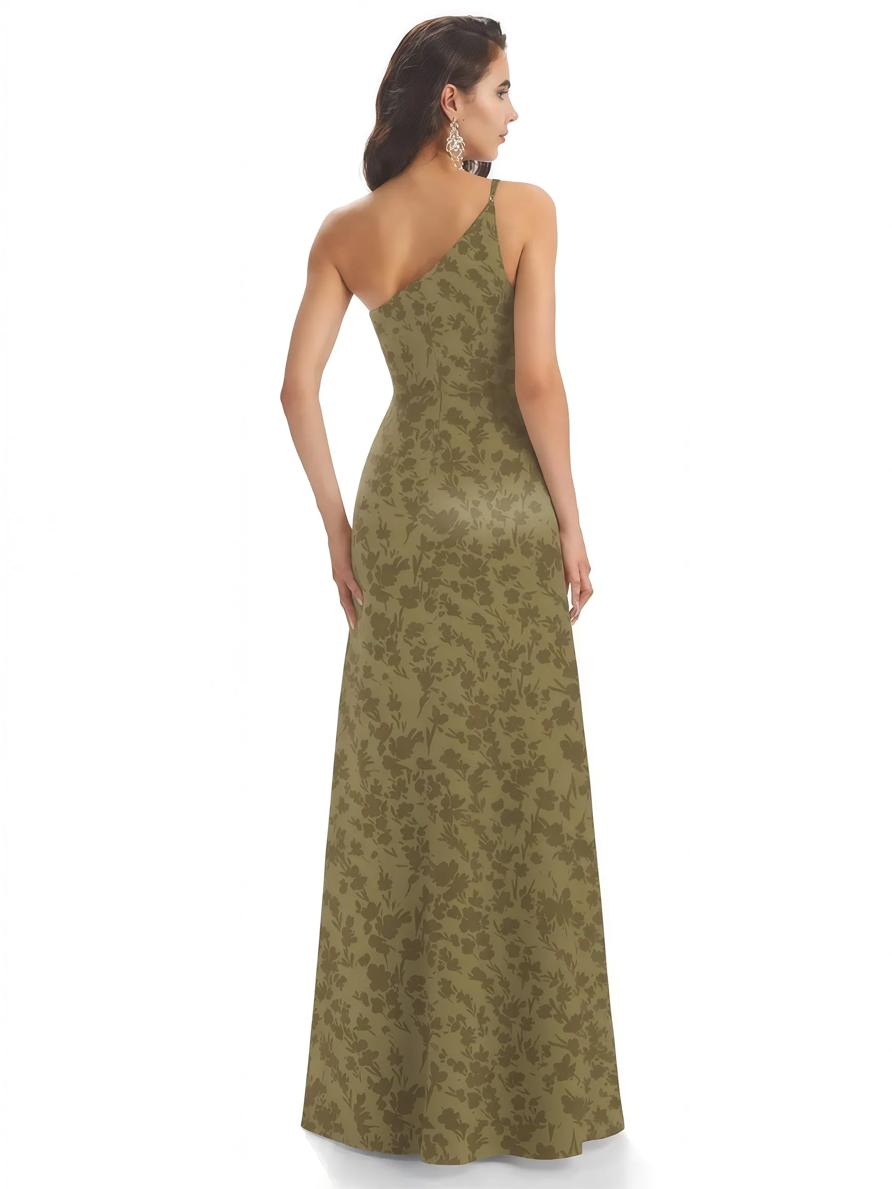 Elegant One Shoulder Mermaid Floral Satin Maxi Floral Formal Dresses For Women sold by ChicSew product image thumbnail 2