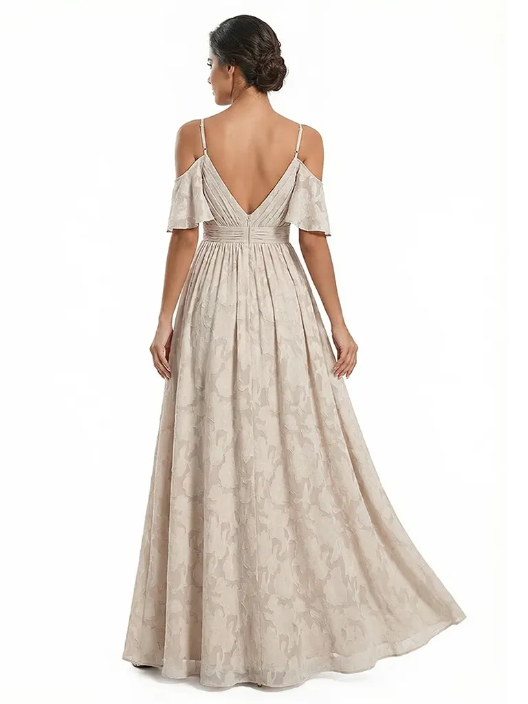 Elegant Cold Shoulder Side Slit Floral Burnout Chiffon Ruched A-Line Long Formal Evening Dresses sold by ChicSew product image thumbnail 2