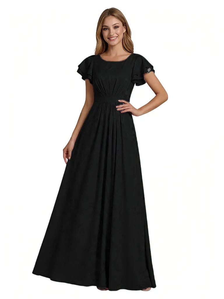 Elegant Flutter Sleeves Scoop Floral Burnout Chiffon A-Line Long Formal Evening Dresses sold by ChicSew product image thumbnail 3