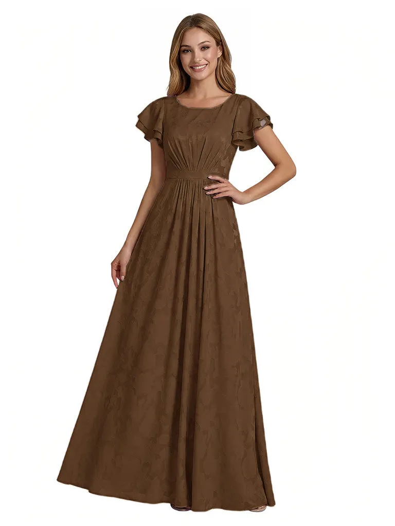 Elegant Flutter Sleeves Scoop Floral Burnout Chiffon A-Line Long Formal Evening Dresses sold by ChicSew product image thumbnail 4