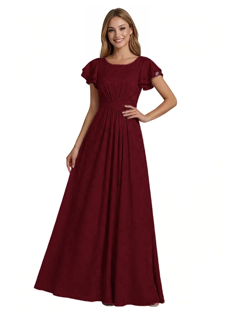 Elegant Flutter Sleeves Scoop Floral Burnout Chiffon A-Line Long Formal Evening Dresses sold by ChicSew product image thumbnail 5