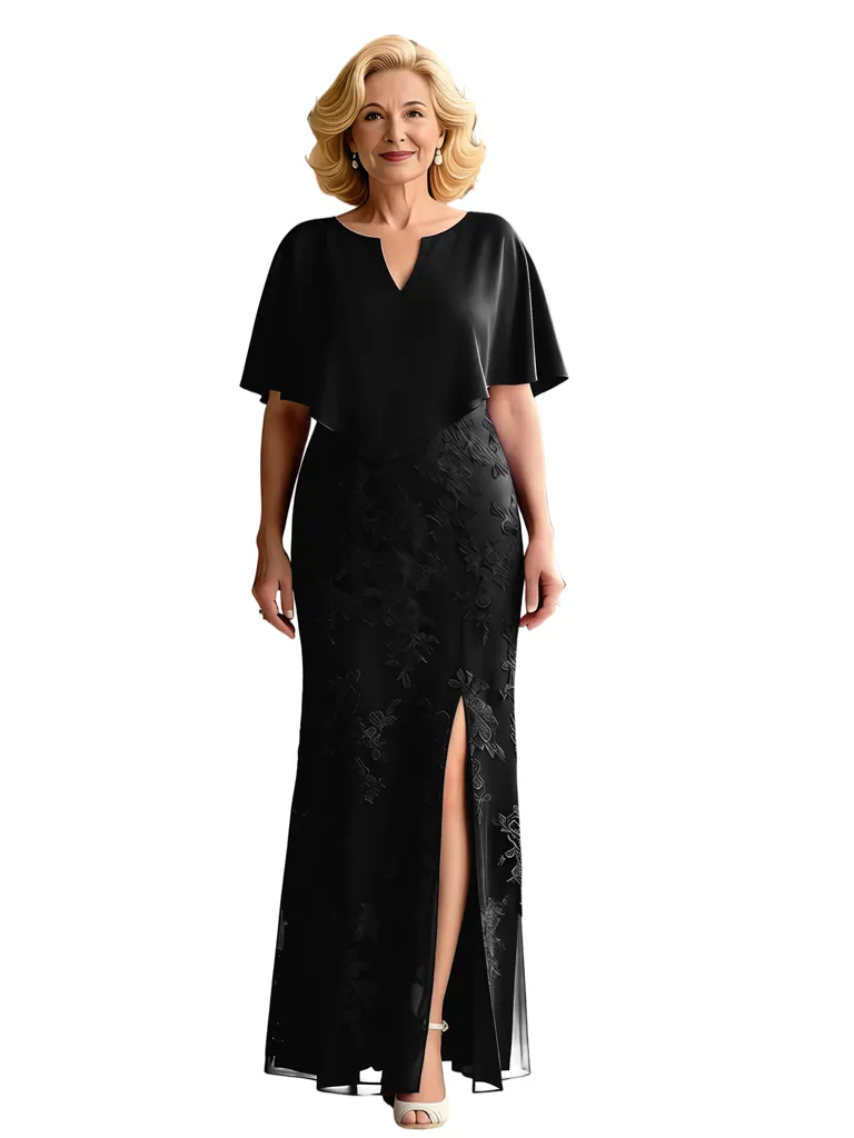 Elegant Flutter Sleeves Lace Chiffon Mermaid Mother of The Bride Dresses Side Slit sold by ChicSew product image thumbnail 3