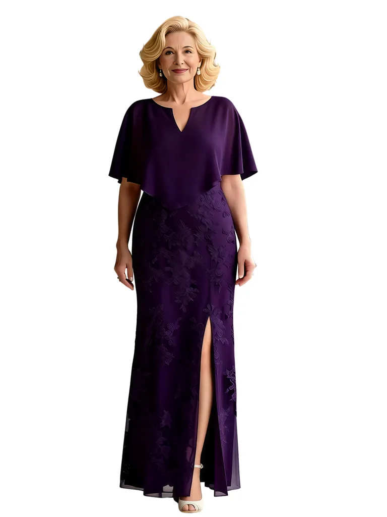 Elegant Flutter Sleeves Lace Chiffon Mermaid Mother of The Bride Dresses Side Slit sold by ChicSew