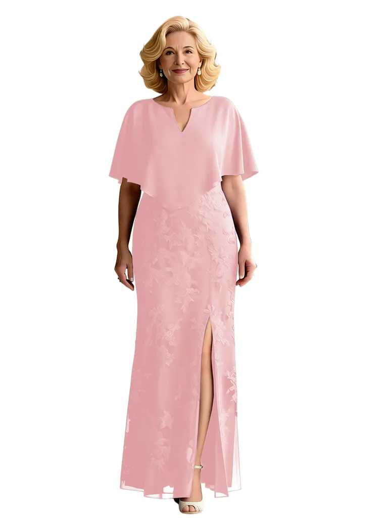 Elegant Flutter Sleeves Lace Chiffon Mermaid Mother of The Bride Dresses Side Slit sold by ChicSew product image thumbnail 5