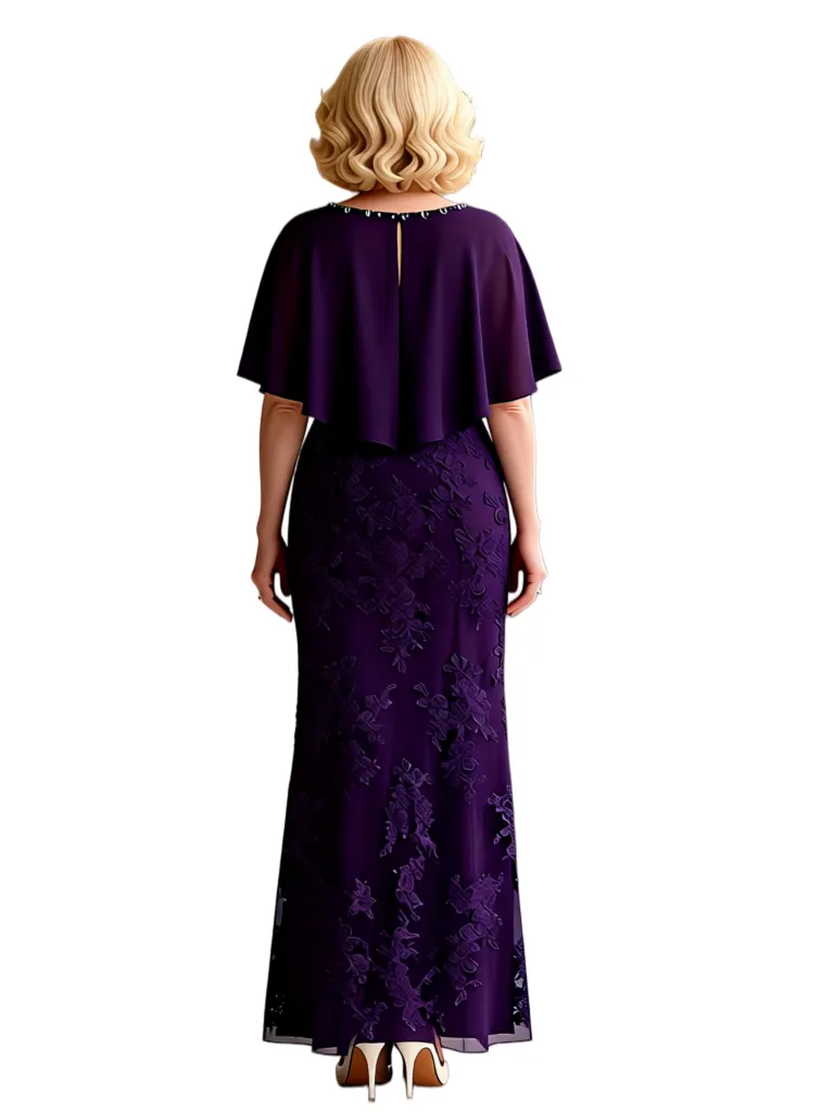 Elegant Flutter Sleeves Lace Chiffon Mermaid Mother of The Bride Dresses Side Slit sold by ChicSew product image thumbnail 2