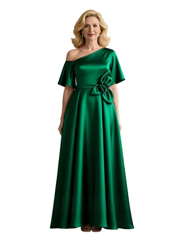 Elegant Short Sleeves Satin A-Line Floor-Length Mother Of The Bride Dresses sold by ChicSew