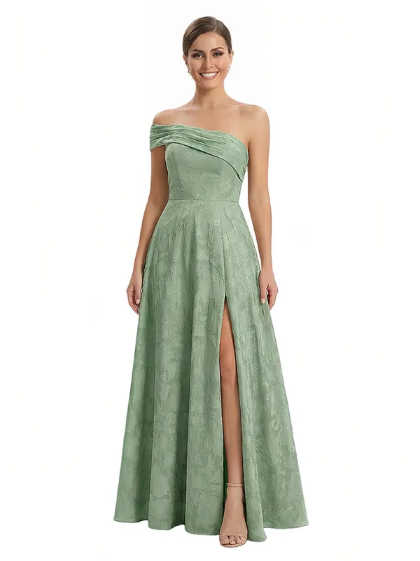 Elegant One Shoulder Floral Burnout Chiffon A-Line Formal Evening Dresses Side Slit sold by ChicSew