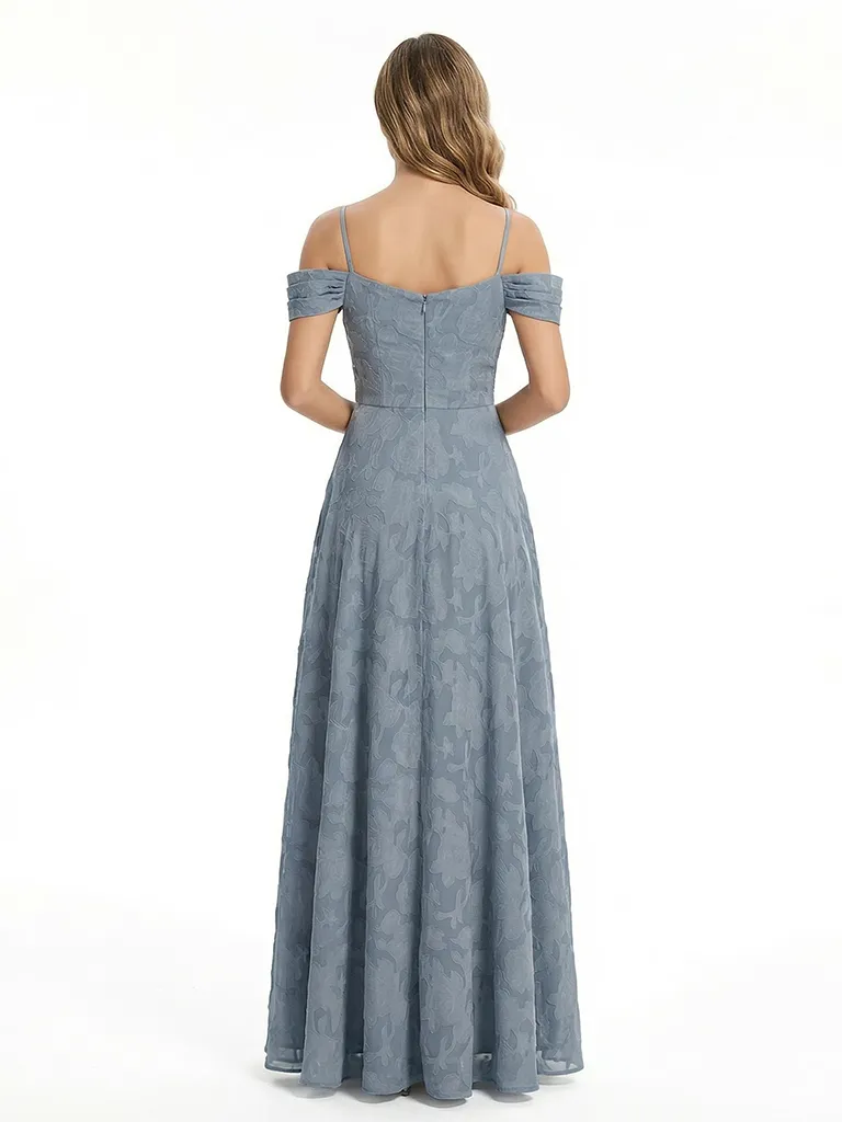 Elegant Cold Shoulder Floral Burnout Chiffon A-Line Formal Evening Dresses sold by ChicSew product image thumbnail 2