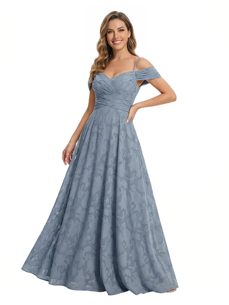 Elegant Cold Shoulder Floral Burnout Chiffon A-Line Formal Evening Dresses sold by ChicSew