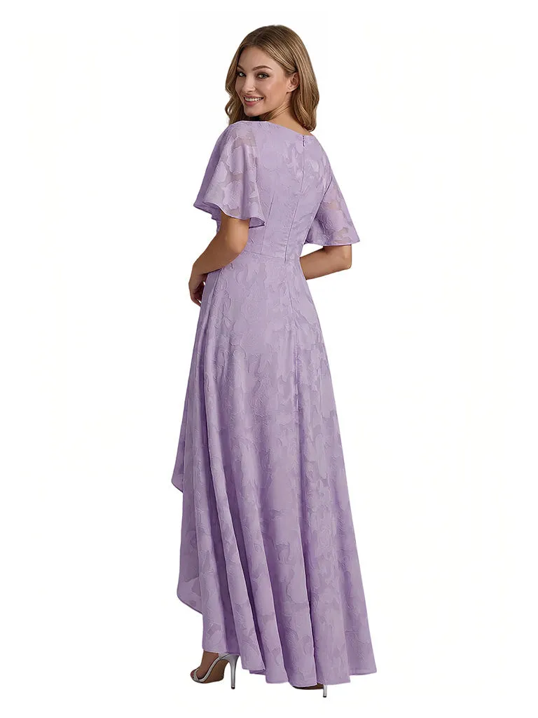 Elegant V-Neck Flutter Sleeves Floral Burnout Chiffon A-Line Formal Evening Dresses sold by ChicSew product image thumbnail 2