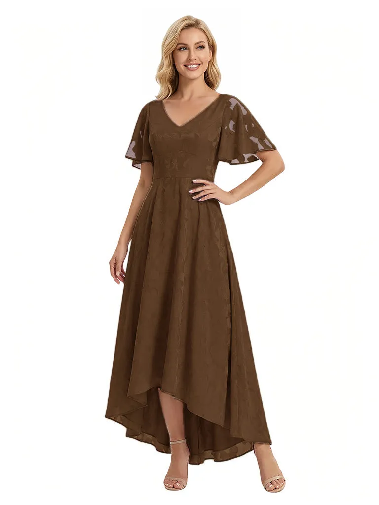 Elegant V-Neck Flutter Sleeves Floral Burnout Chiffon A-Line Formal Evening Dresses sold by ChicSew product image thumbnail 4