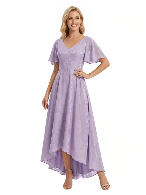 Elegant V-Neck Flutter Sleeves Floral Burnout Chiffon A-Line Formal Evening Dresses sold by ChicSew