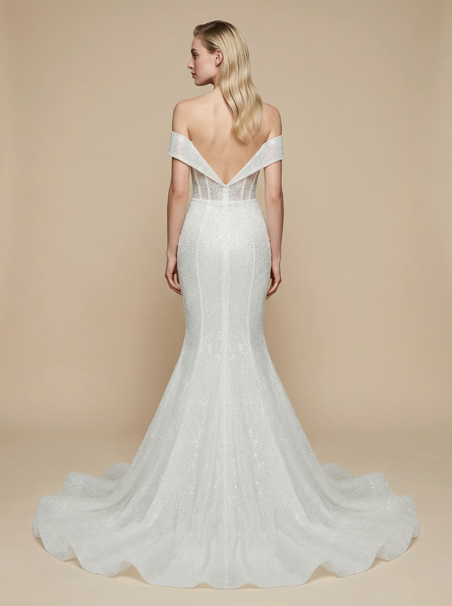 Mermaid Off Shoulder Sleeveless Maxi Long Sequin Tulle Wedding Dresses Online sold by ChicSew product image thumbnail 2