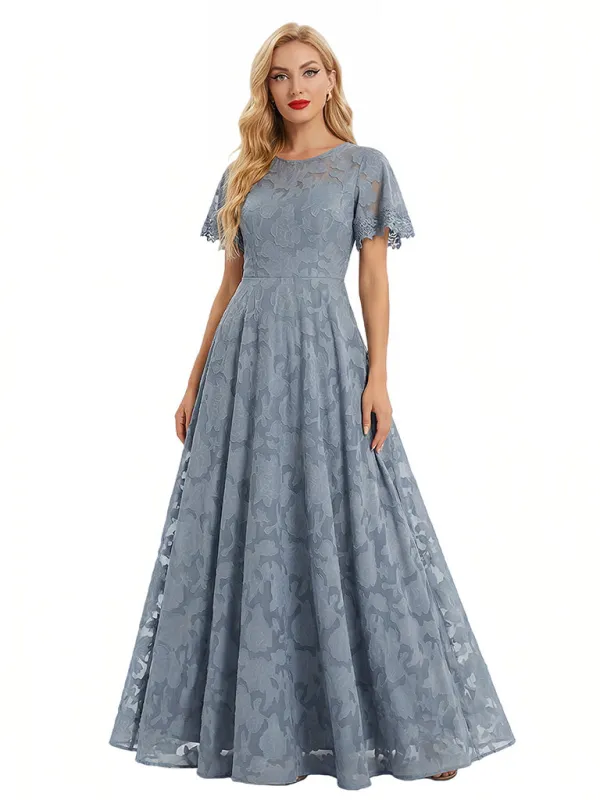 Elegant Flutter Sleeves Jewel Floral Burnout Chiffon A-Line Formal Evening Dresses sold by ChicSew