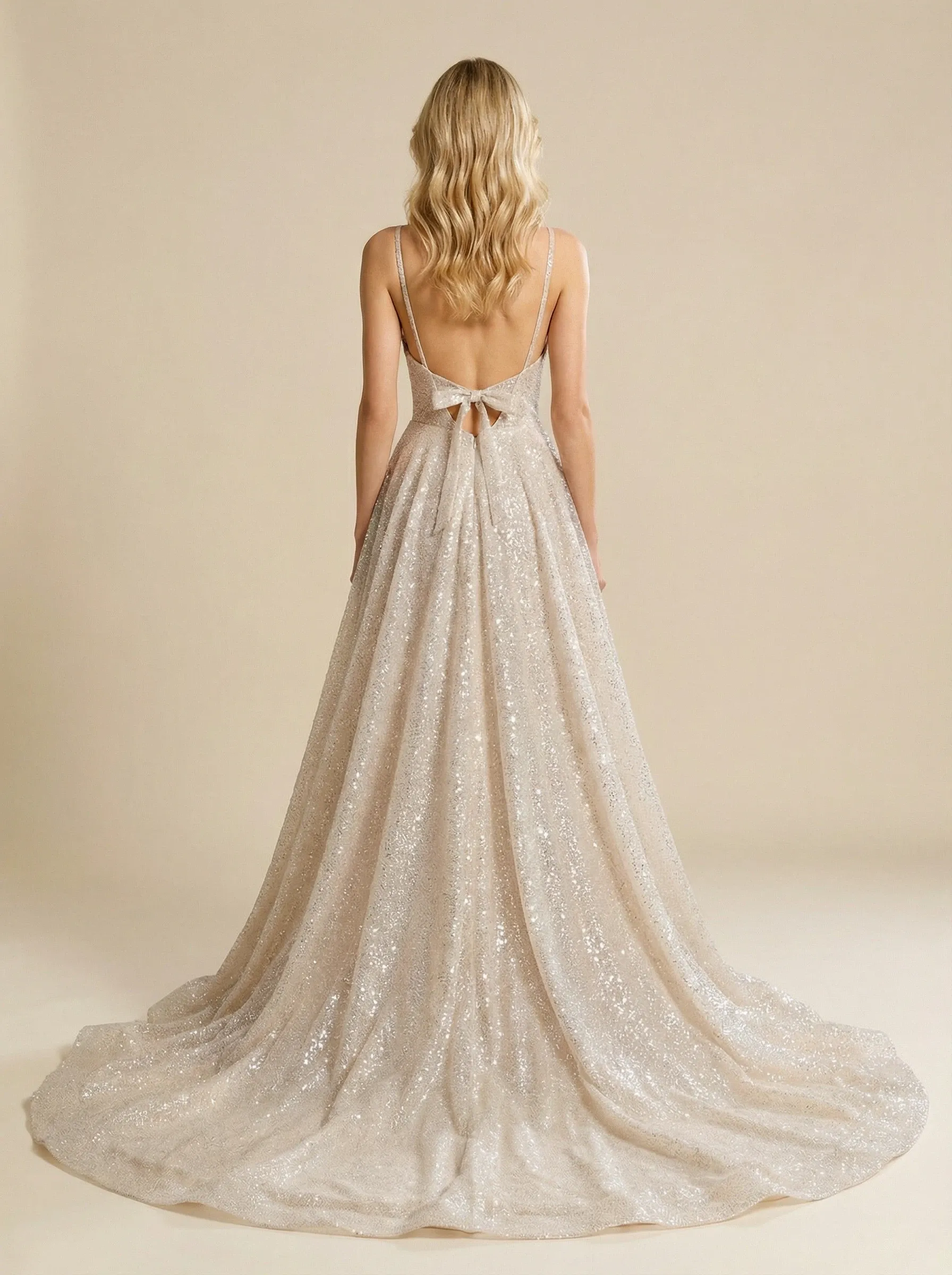 A-line Square Neckline Maxi Long Sequin Wedding Dresses Online sold by ChicSew product image thumbnail 2