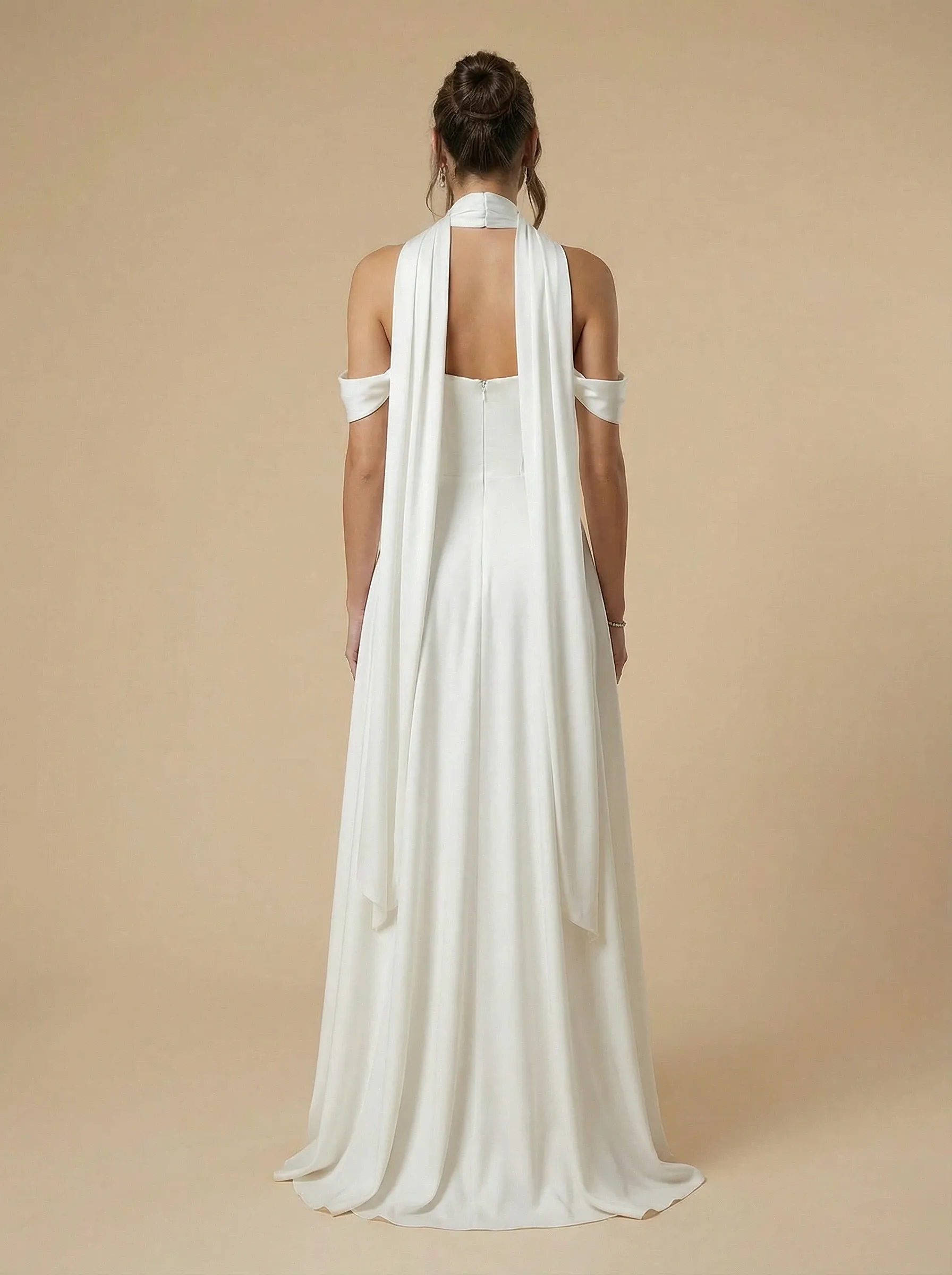 A-Line Off Shoulder Simple Maxi Long Satin Wedding Dresses Online sold by ChicSew product image thumbnail 2