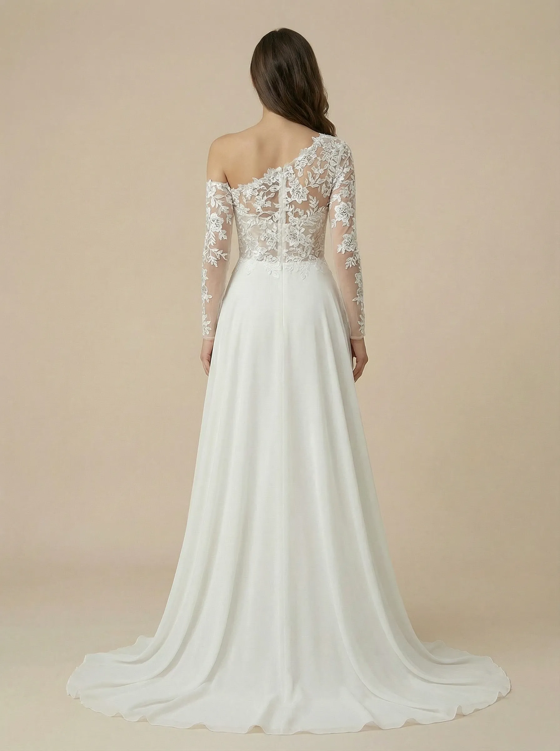 A-Line Long Sleeves Lace And Chiffon Maxi Long Bridal Gowns Online sold by ChicSew product image thumbnail 2