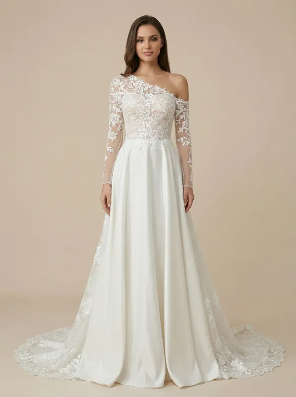 Unique A-Line Long Sleeve Lace Maxi Long Bridal Gowns Online sold by ChicSew