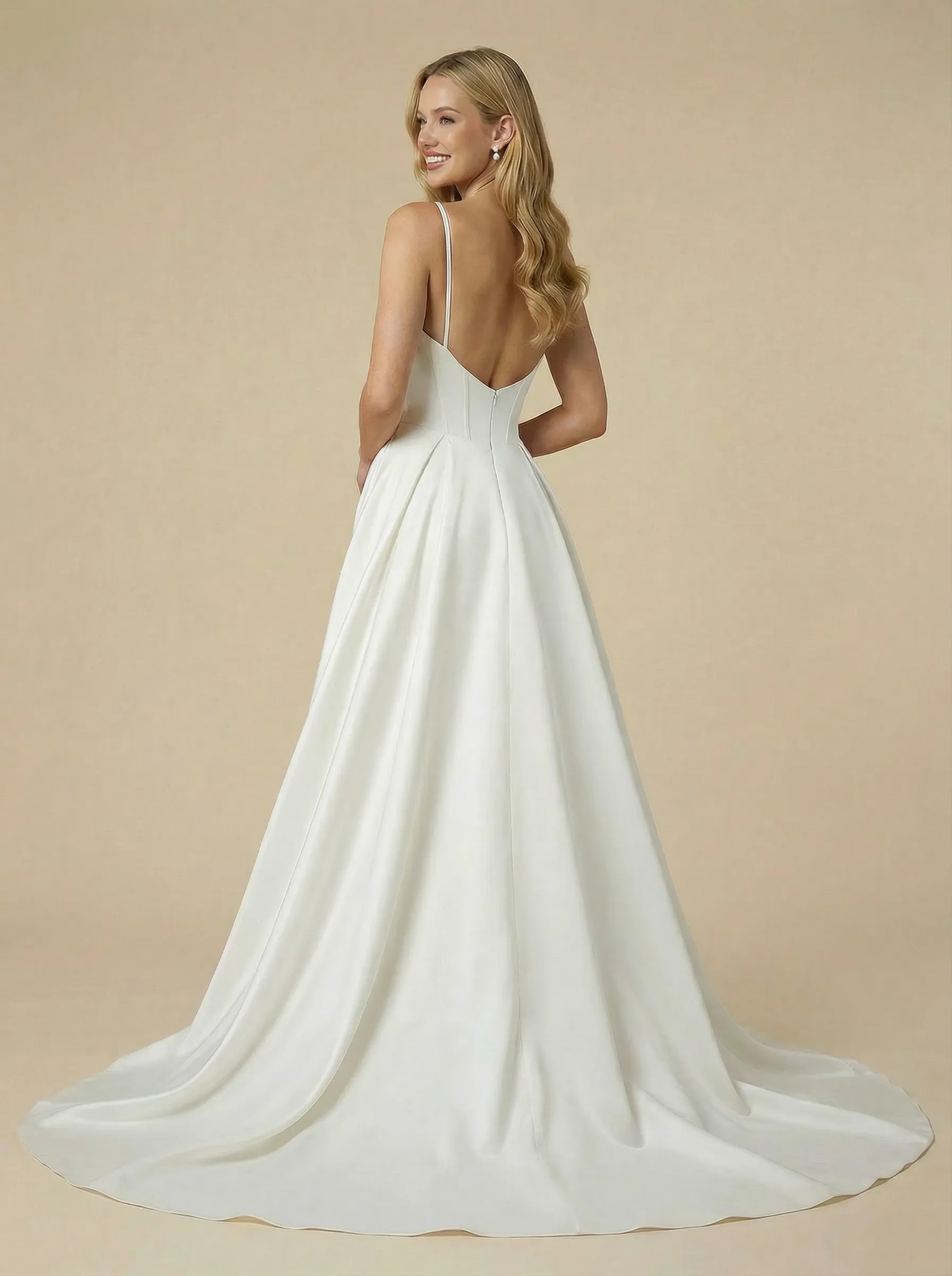 Mermaid Spaghettis Straps Boning Maxi Long Satin Wedding Dresses Overskirt sold by ChicSew product image thumbnail 2