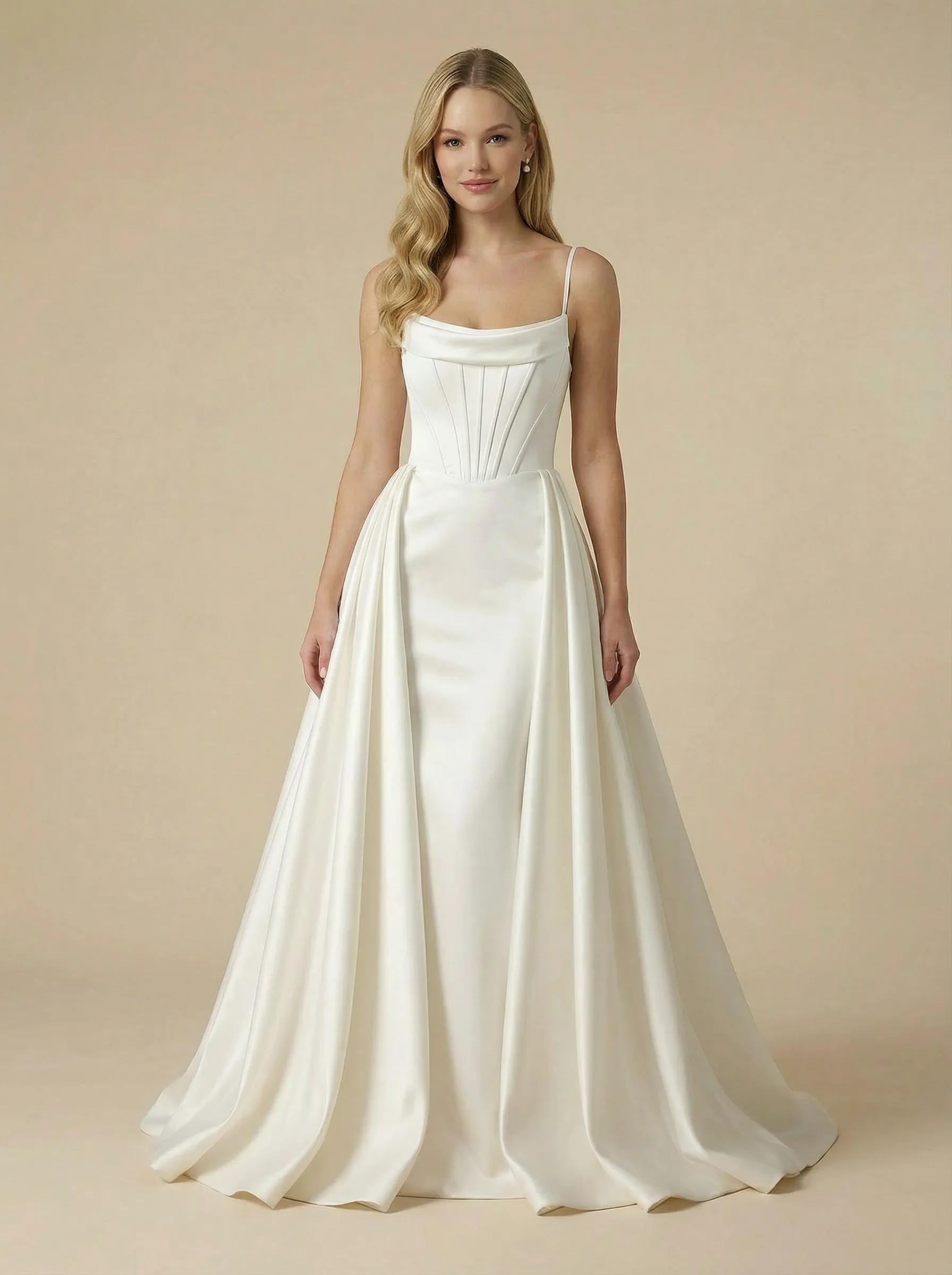 Mermaid Spaghettis Straps Boning Maxi Long Satin Wedding Dresses Overskirt sold by ChicSew