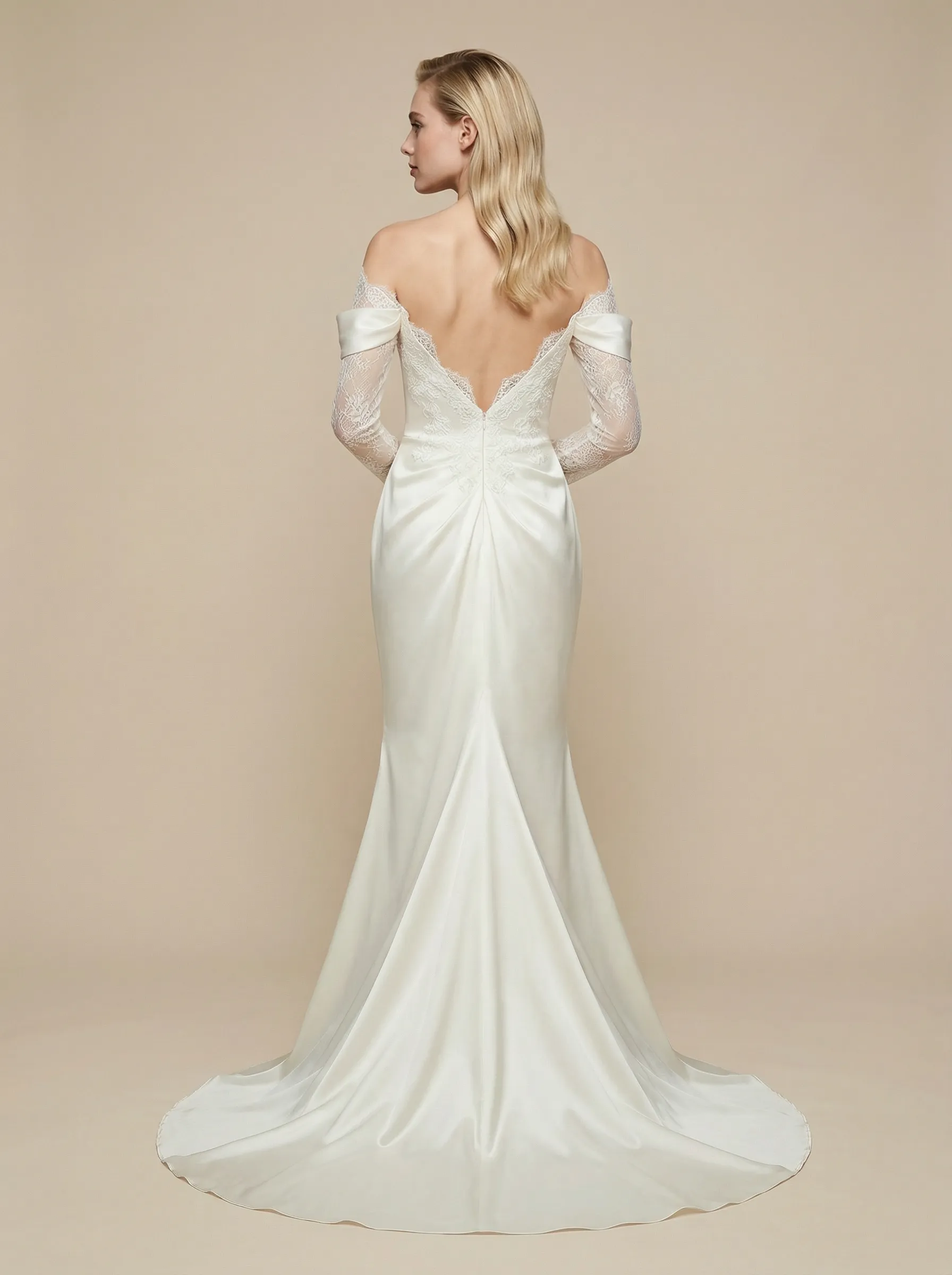 Mermaid Long Sleeves Side Slit Maxi Long Satin Wedding Dresses Online sold by ChicSew product image thumbnail 2