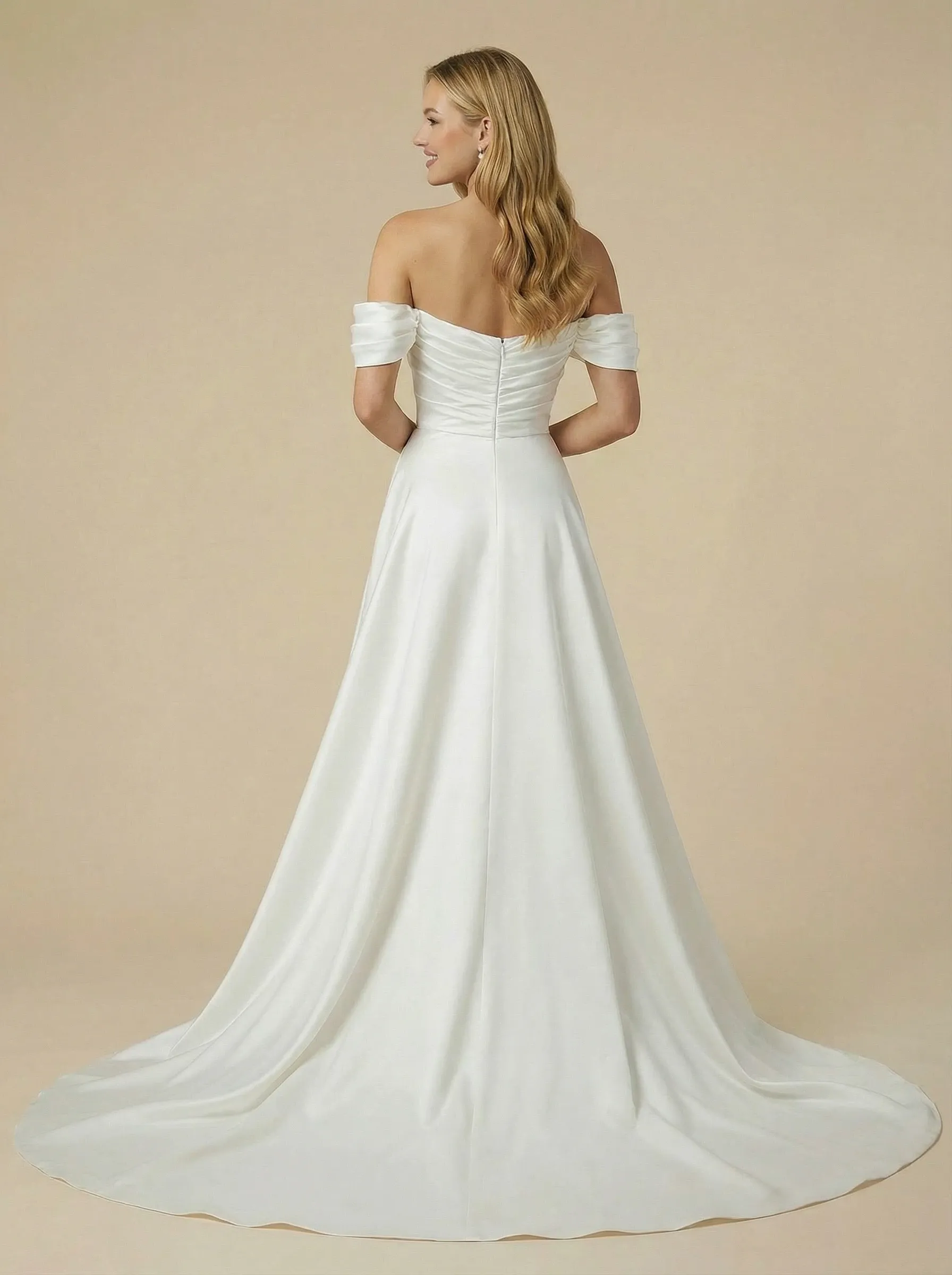 Mermaid Off Shoulder Maxi Long Satin Side Slit Wedding Dresses Online With Detachable Skirt sold by ChicSew product image thumbnail 2