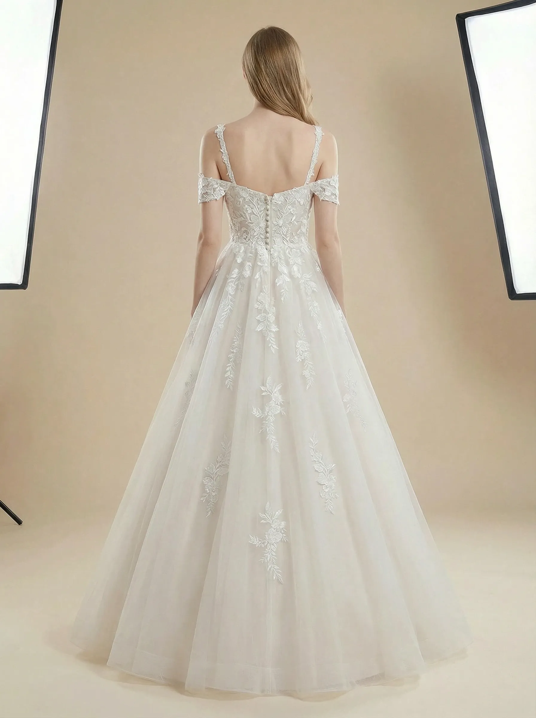 A-Line Cold Shoulder Maxi Long Lace Wedding Dresses Online sold by ChicSew product image thumbnail 2